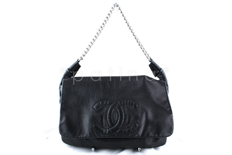 Chanel Black Rodeo Drive Jumbo Chunky Chain Logo Flap Bag