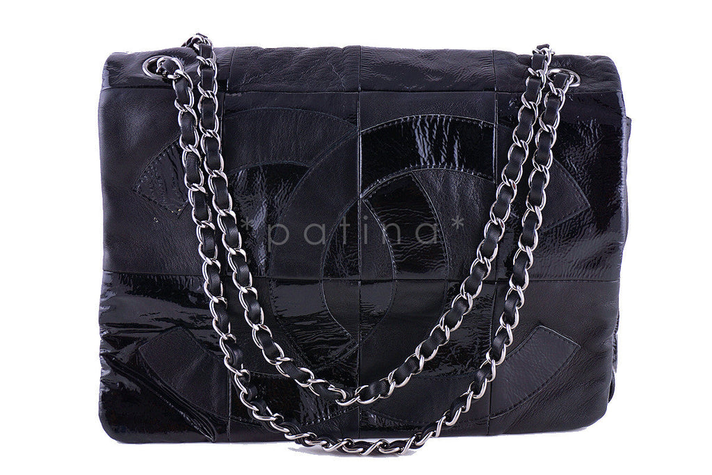 Chanel Black Patent Brooklyn Patchwork Flap  Bag
