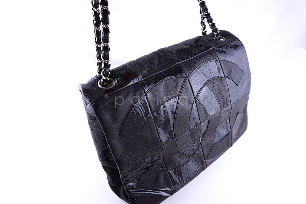 Chanel Black Patent Brooklyn Patchwork Flap  Bag