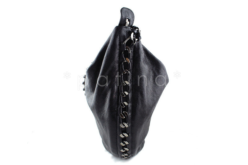 Chanel Black XL Glazed Caviar Luxury Ligne Modern Chain Hobo Bag