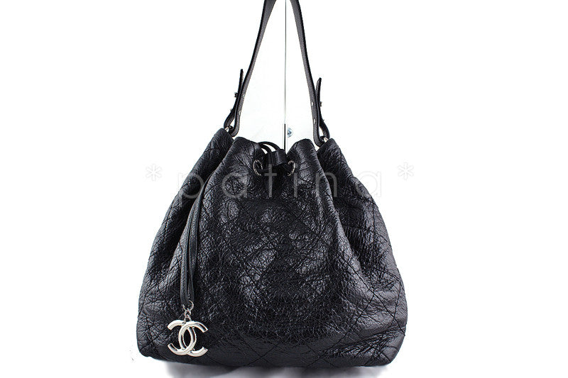 Chanel Black On the Road Large Drawstring Tote Bag