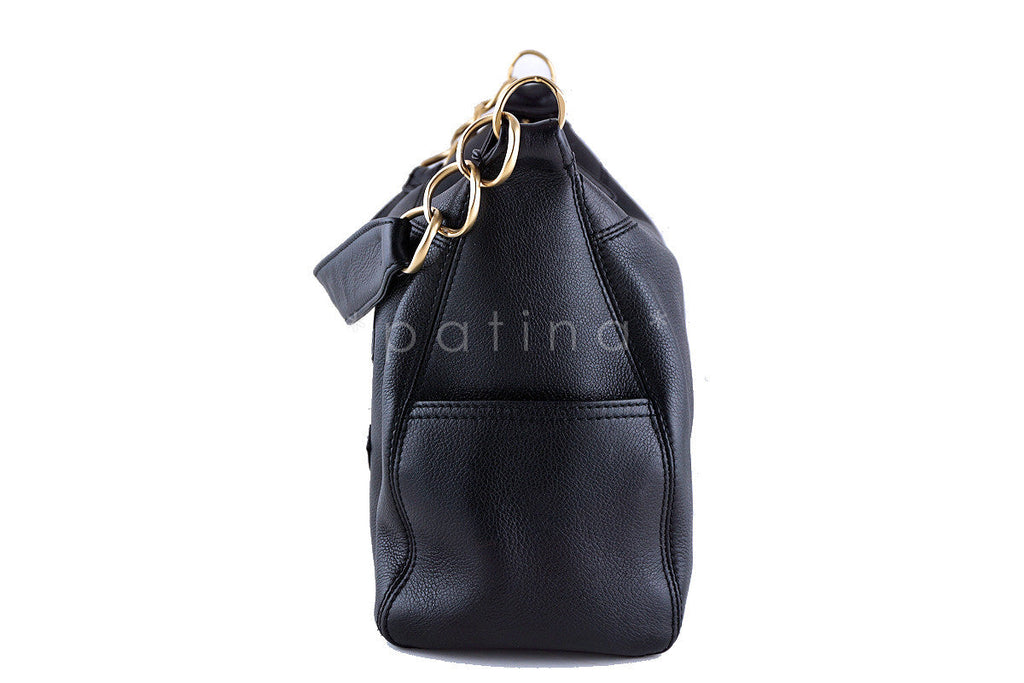 Chanel Black Deerskin Classic Timeless Logo Hobo Bag