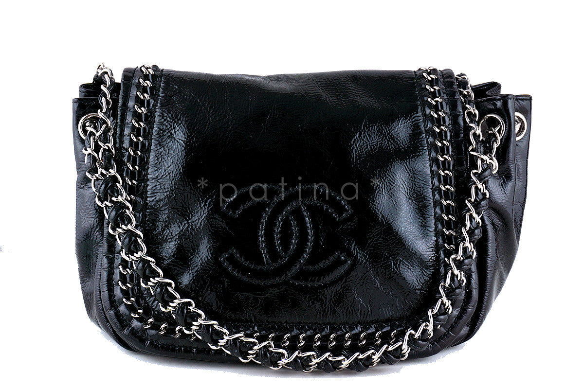 Chanel Black Patent Luxury Ligne Jumbo Flap Bag