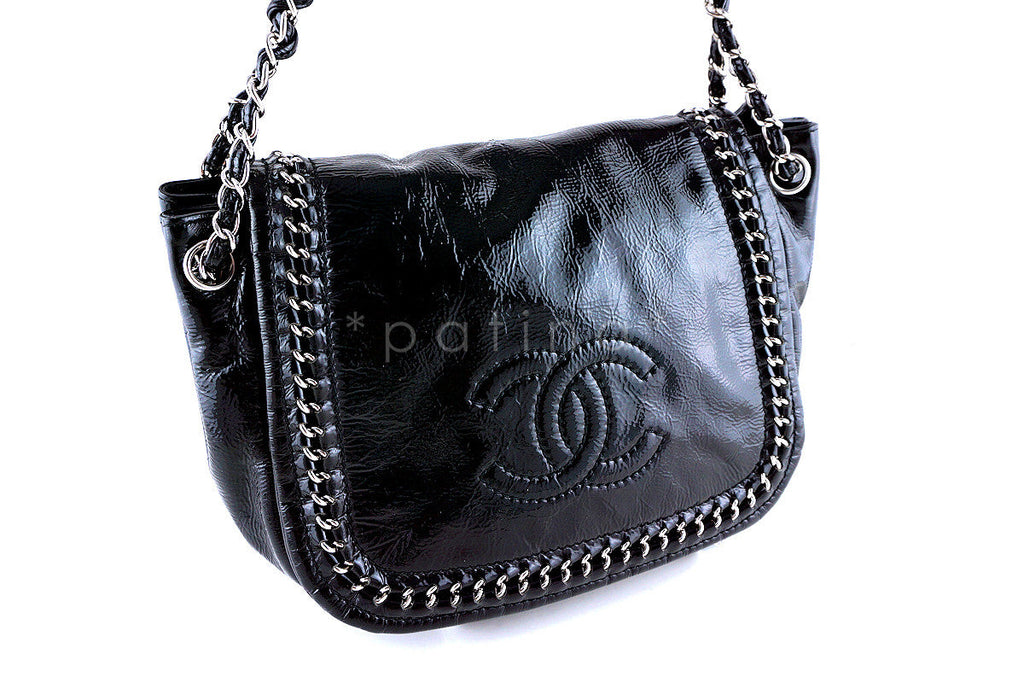 Chanel Black Patent Luxury Ligne Jumbo Flap Bag