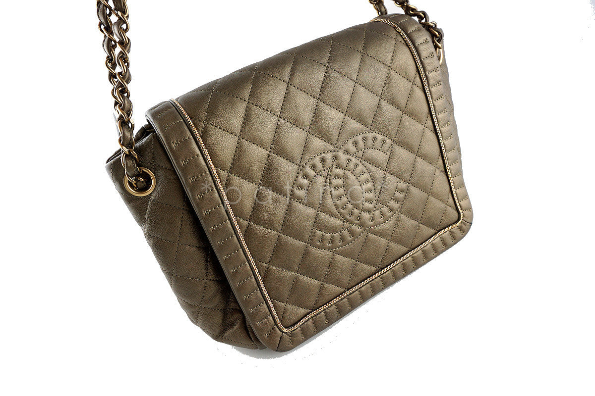 Chanel Gold Olive Istanbul Braided Chain Jumbo Flap Bag