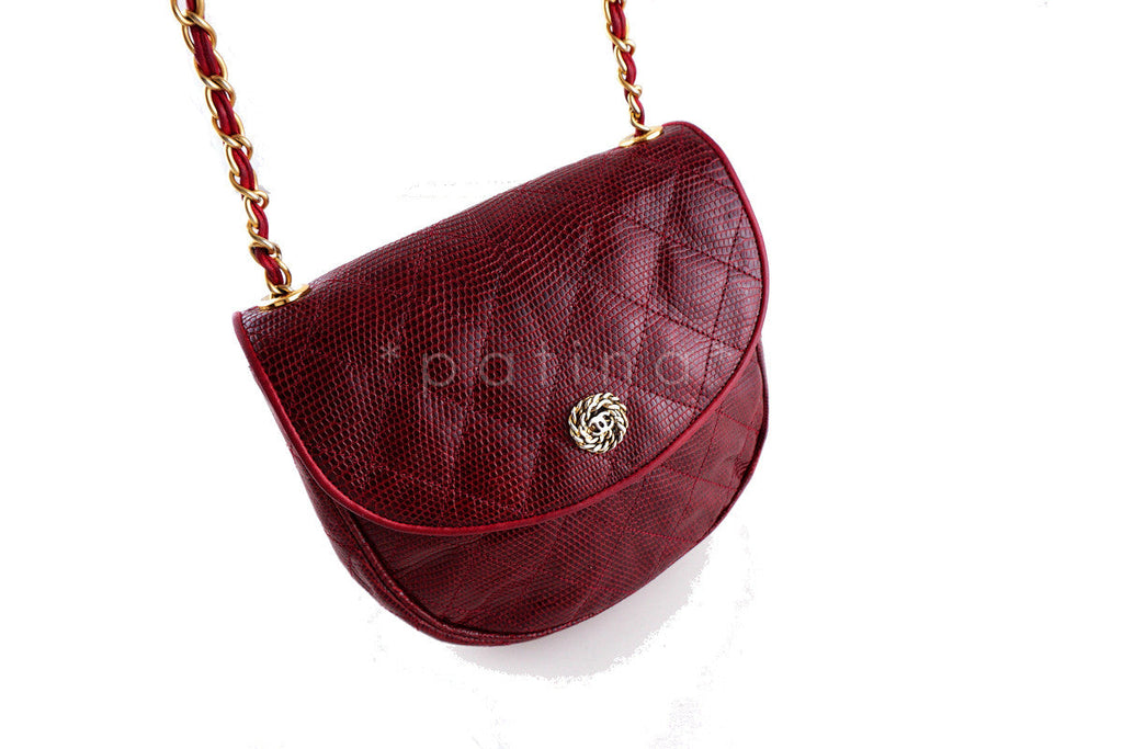 Chanel Rare Vintage Cherry Red Quilted Lizard Flap Bag