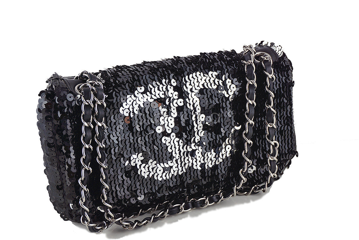 Chanel Black/Silver LIMITED Summer Nights Sequins Reversible Flap Bag
