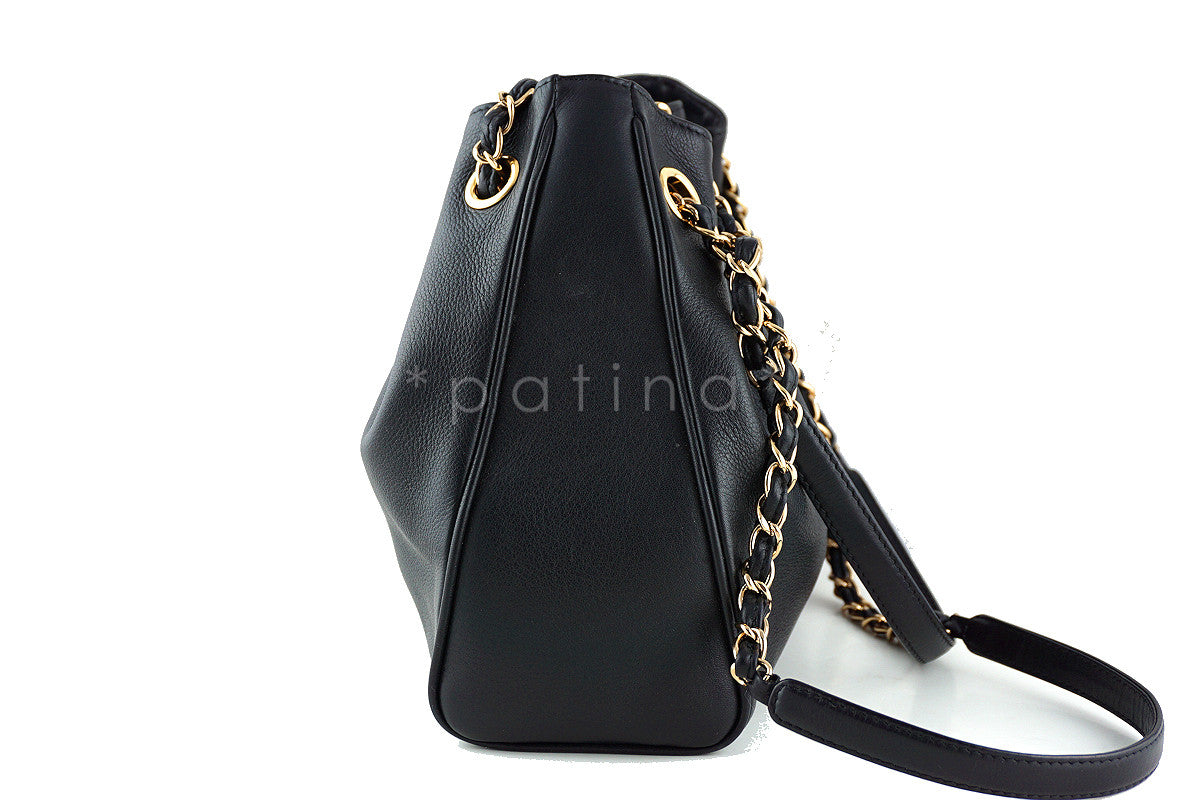 Chanel Black Soft Textured CC Logo Drawstring Tote Shopper Bag