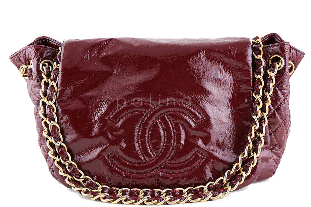 Chanel Bourdeaux Jumbo Patent Rock & Chain Flap Bag