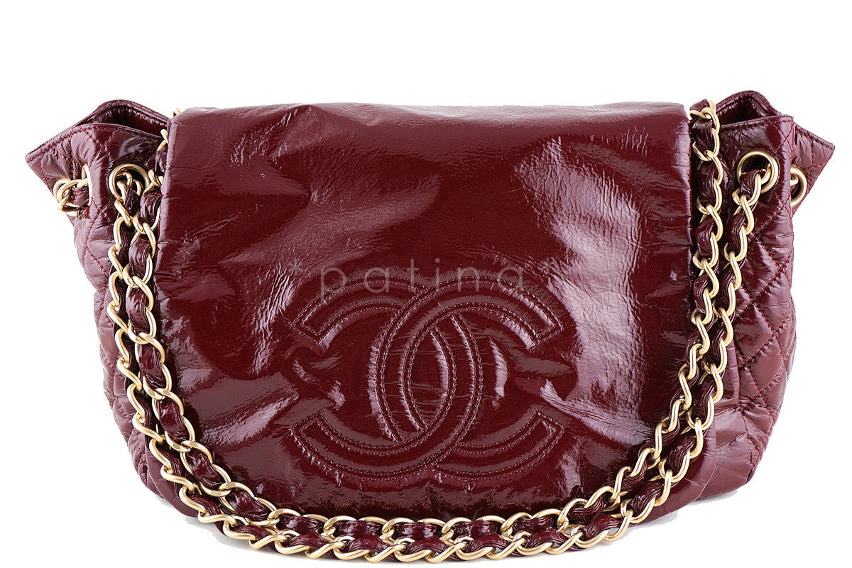 Chanel Bourdeaux Jumbo Patent Rock & Chain Flap Bag