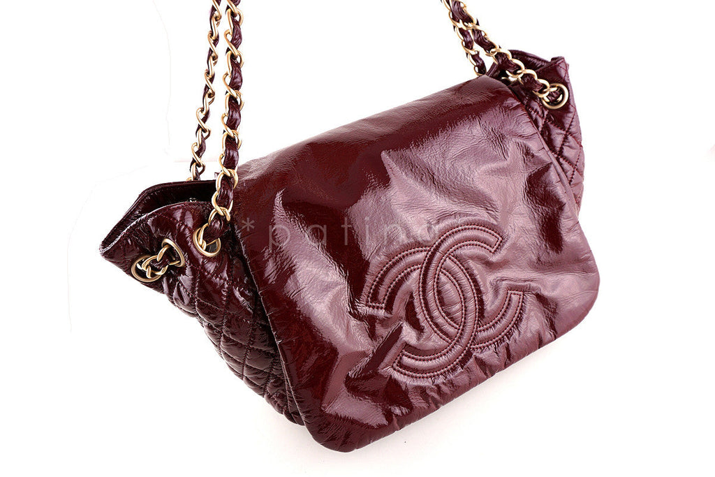 Chanel Bourdeaux Jumbo Patent Rock & Chain Flap Bag