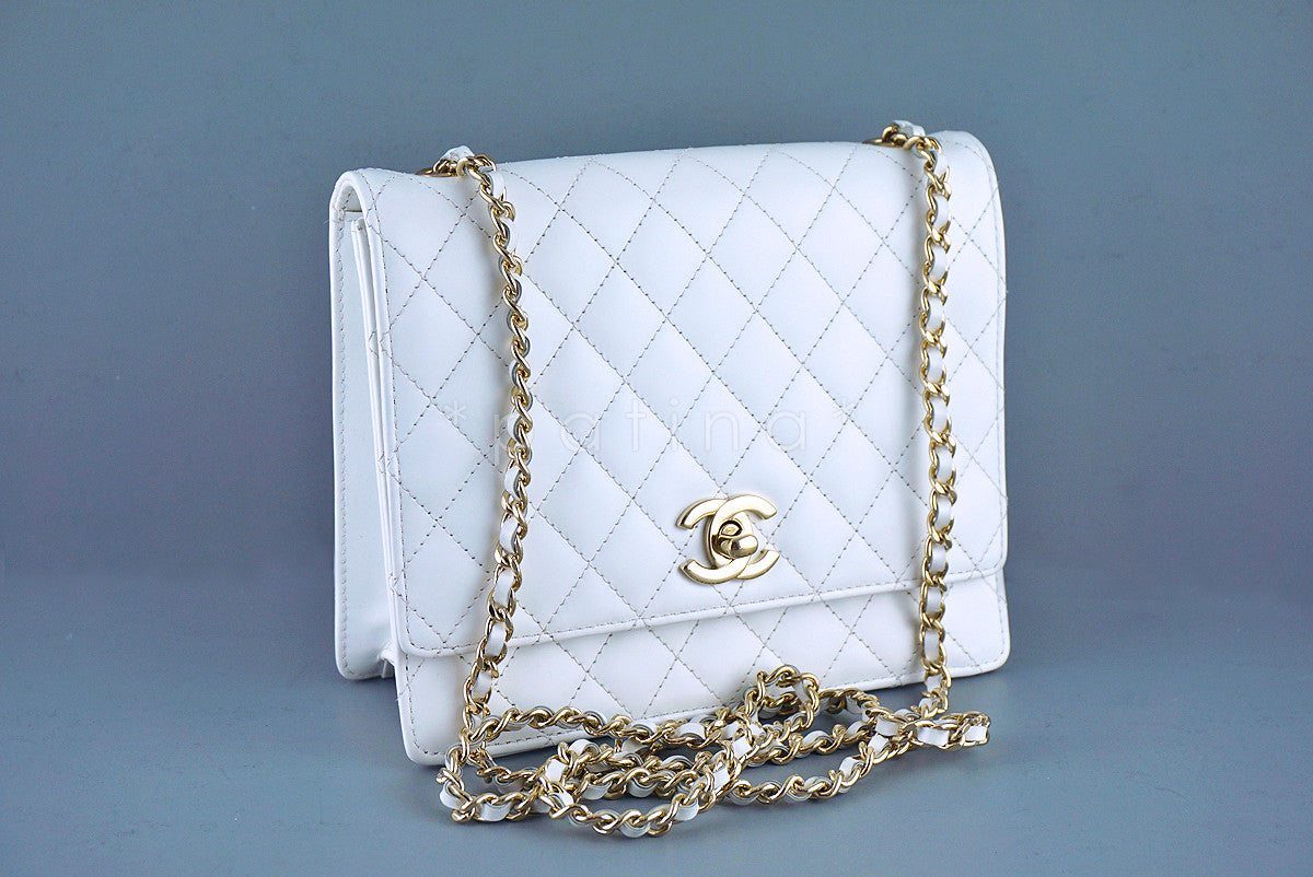 Chanel White Matte-Glazed White Classic Square Flap Bag