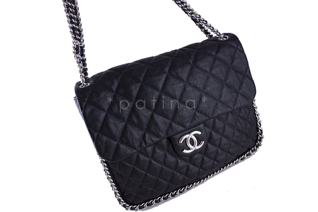 Rare Chanel Black Chain Around Maxi Luxe Flap Bag