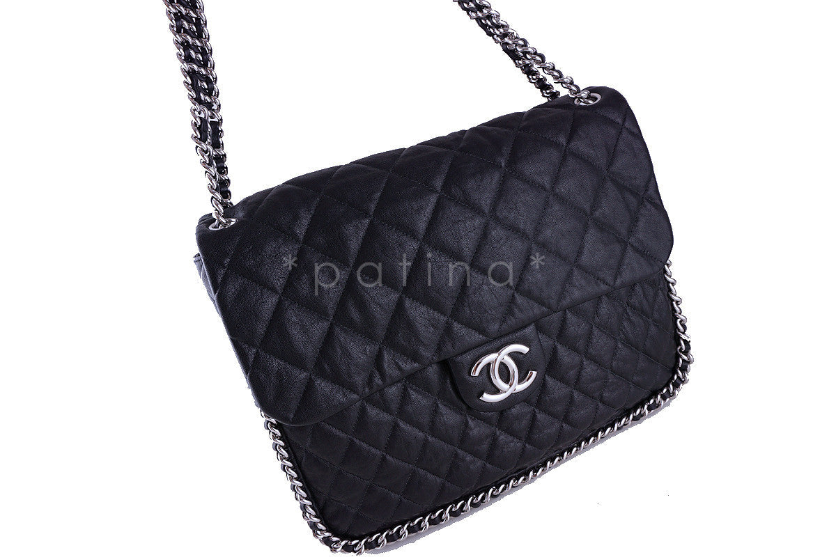 Rare Chanel Black Chain Around Maxi Luxe Flap Bag