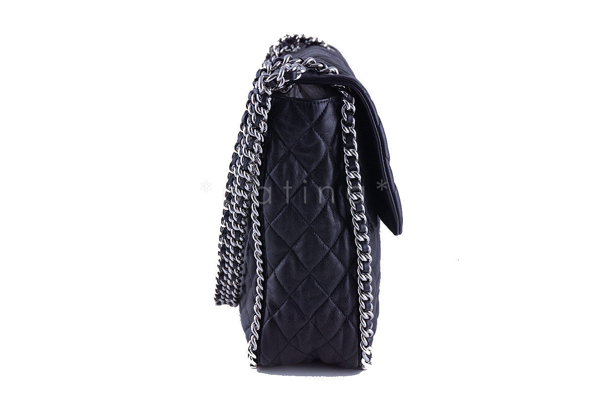 Rare Chanel Black Chain Around Maxi Luxe Flap Bag