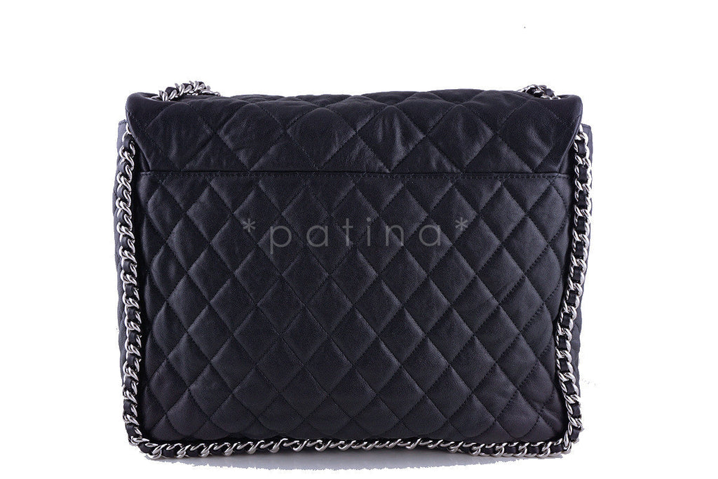 Rare Chanel Black Chain Around Maxi Luxe Flap Bag