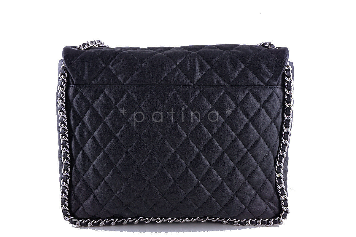 Rare Chanel Black Chain Around Maxi Luxe Flap Bag