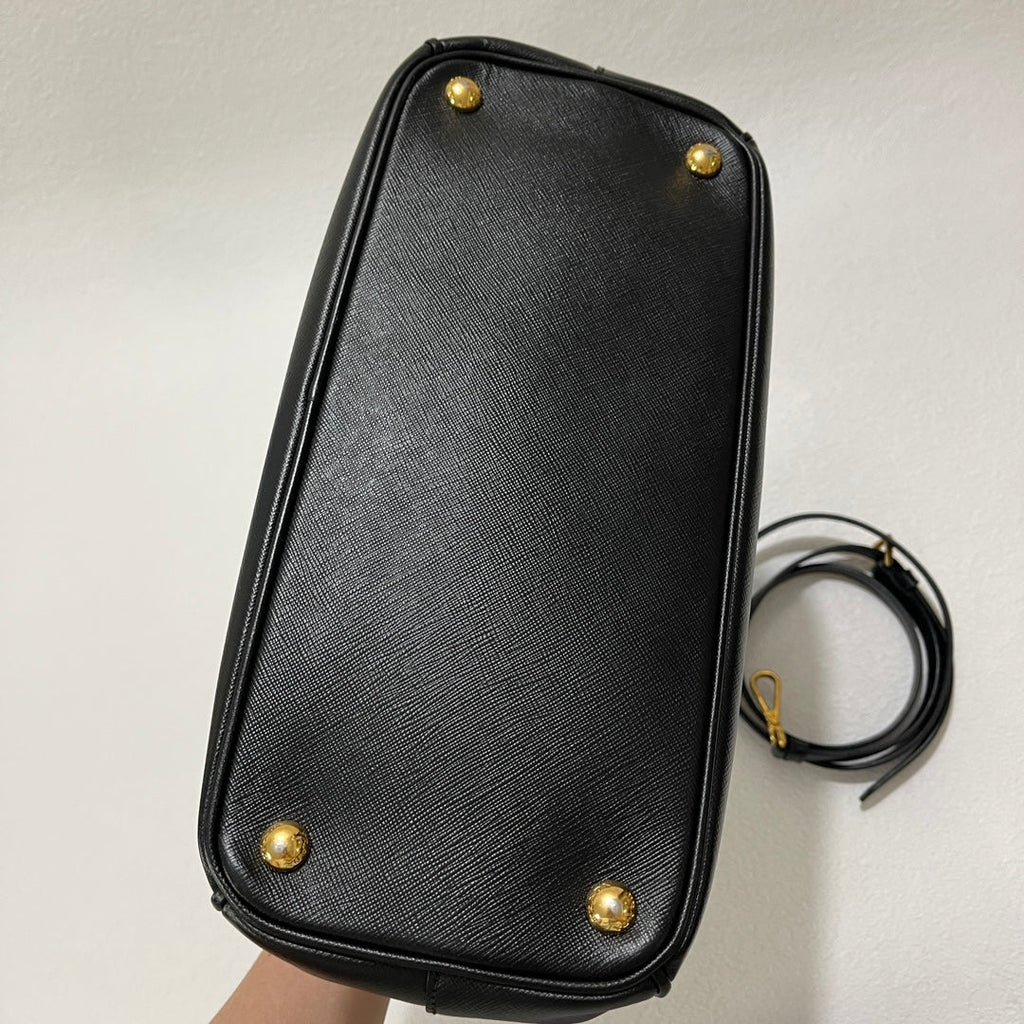 Prada Galleria Saffiano Leather Small Black Handbag with Strap