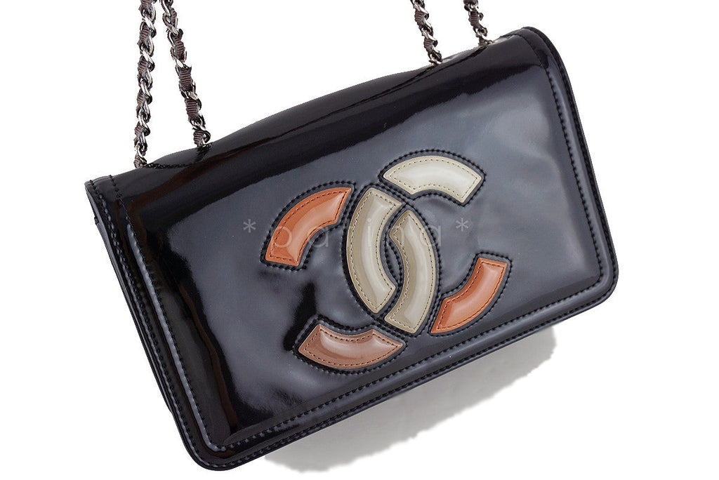 Chanel Black Patent Logo Lipstick Flap Bag