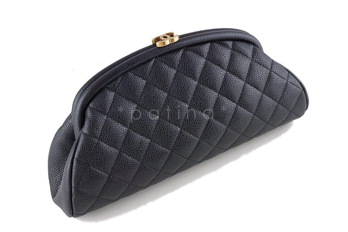 15C Chanel Black Caviar Quilted Timeless Kisslock Clutch Bag PQJ