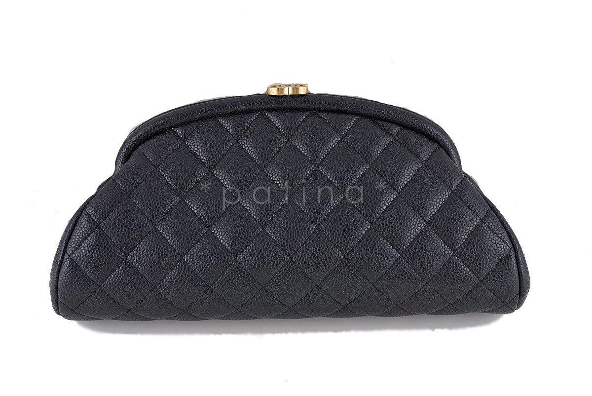 15C Chanel Black Caviar Quilted Timeless Kisslock Clutch Bag PQJ