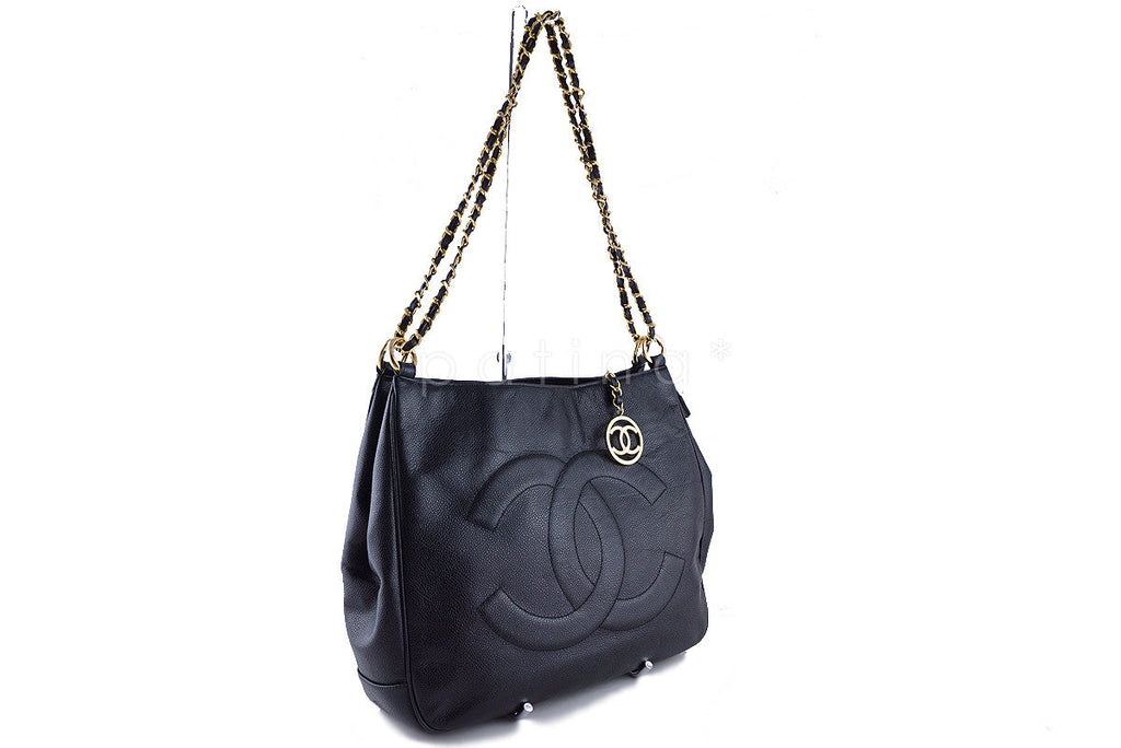 Chanel Black Caviar Logo Hobo Shoulder Bag