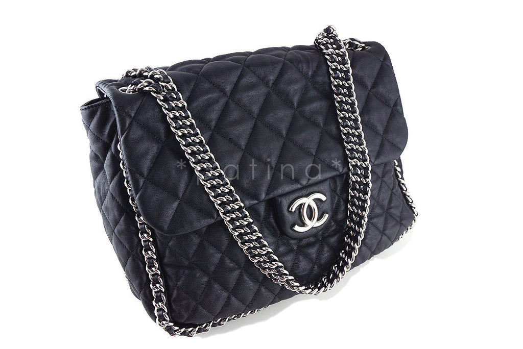 Chanel Black Chain Around Maxi Luxe Flap Jumbo XL Bag