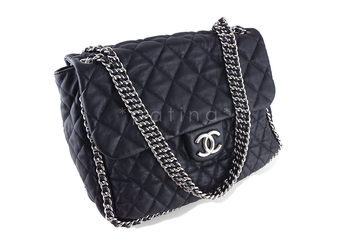 Chanel Black Chain Around Maxi Luxe Flap Jumbo XL Bag