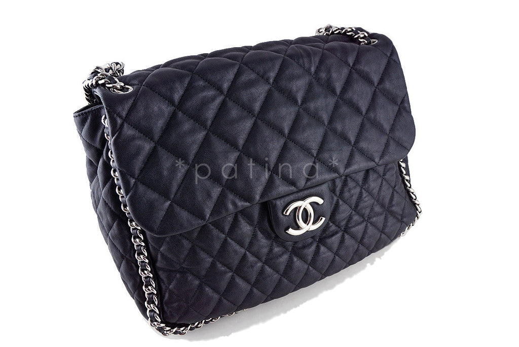 Chanel Black Chain Around Maxi Luxe Flap Jumbo XL Bag