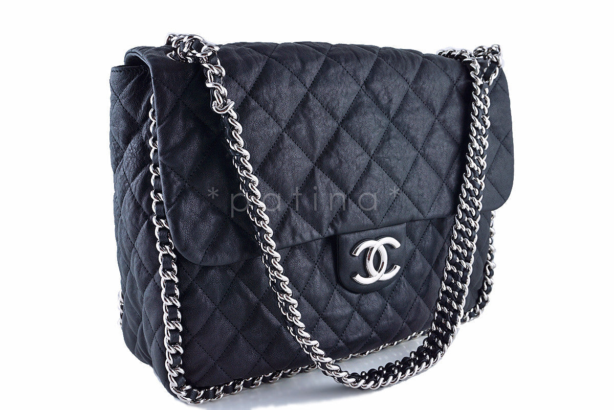 Chanel Black Chain Around Maxi Luxe Flap Bag