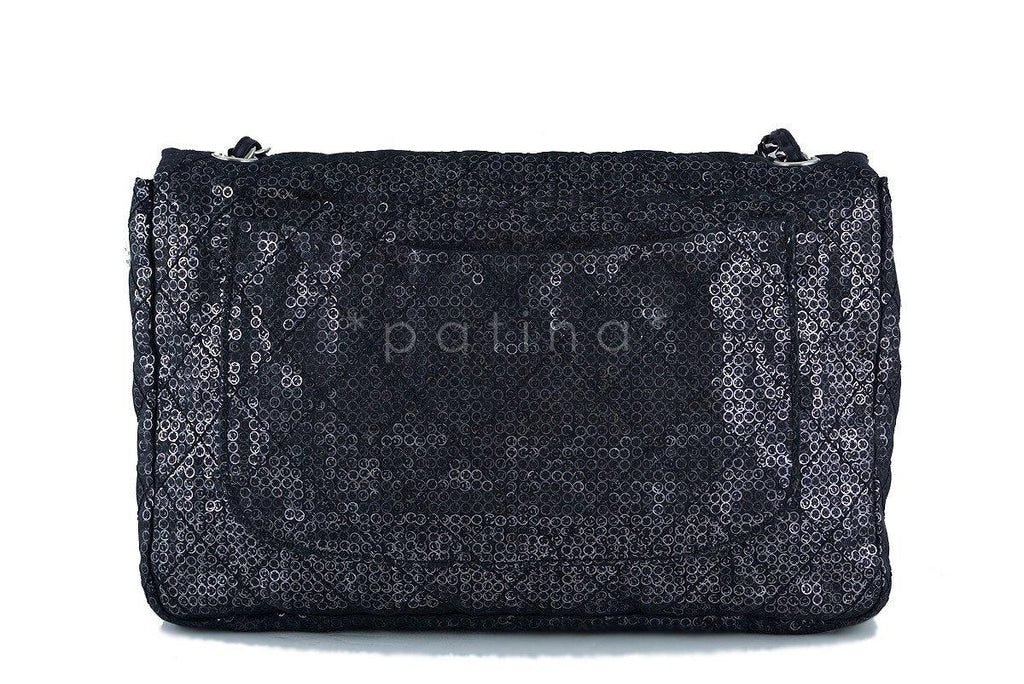 Chanel Black 13in. Maxi Quilted Sequin Classic 2.55 Jumbo XL Flap Bag