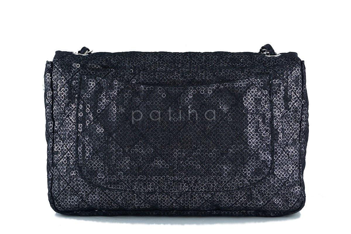 Chanel Black 13in. Maxi Quilted Sequin Classic 2.55 Jumbo XL Flap Bag