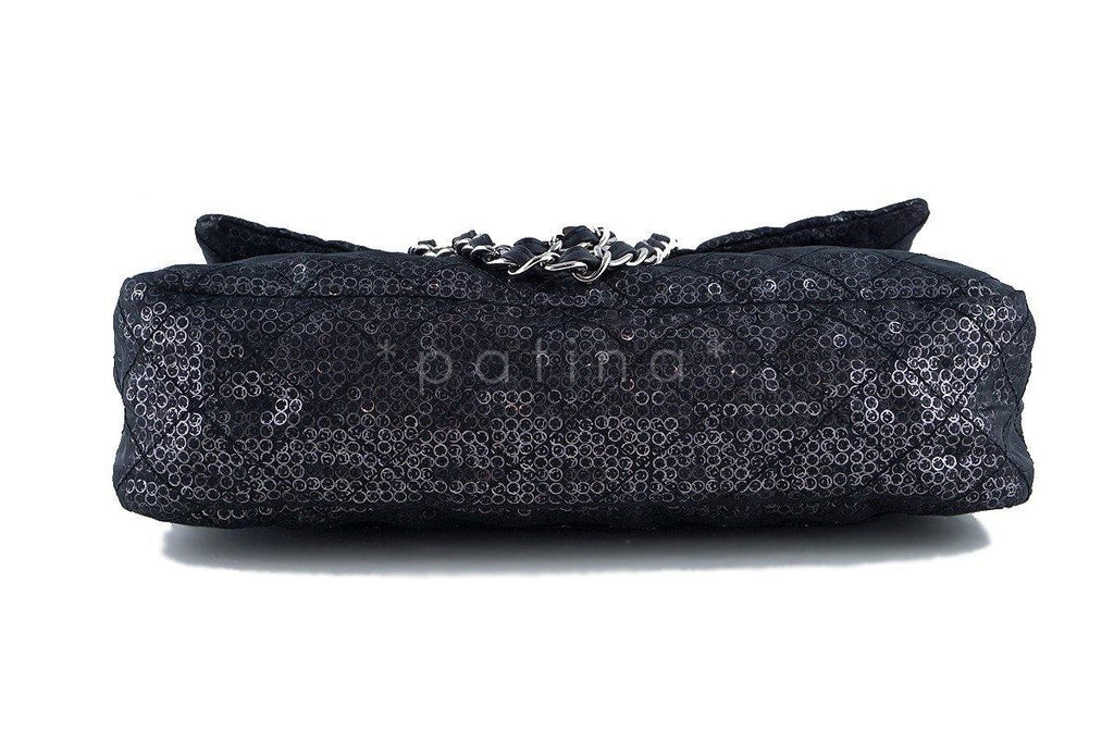 Chanel Black 13in. Maxi Quilted Sequin Classic 2.55 Jumbo XL Flap Bag