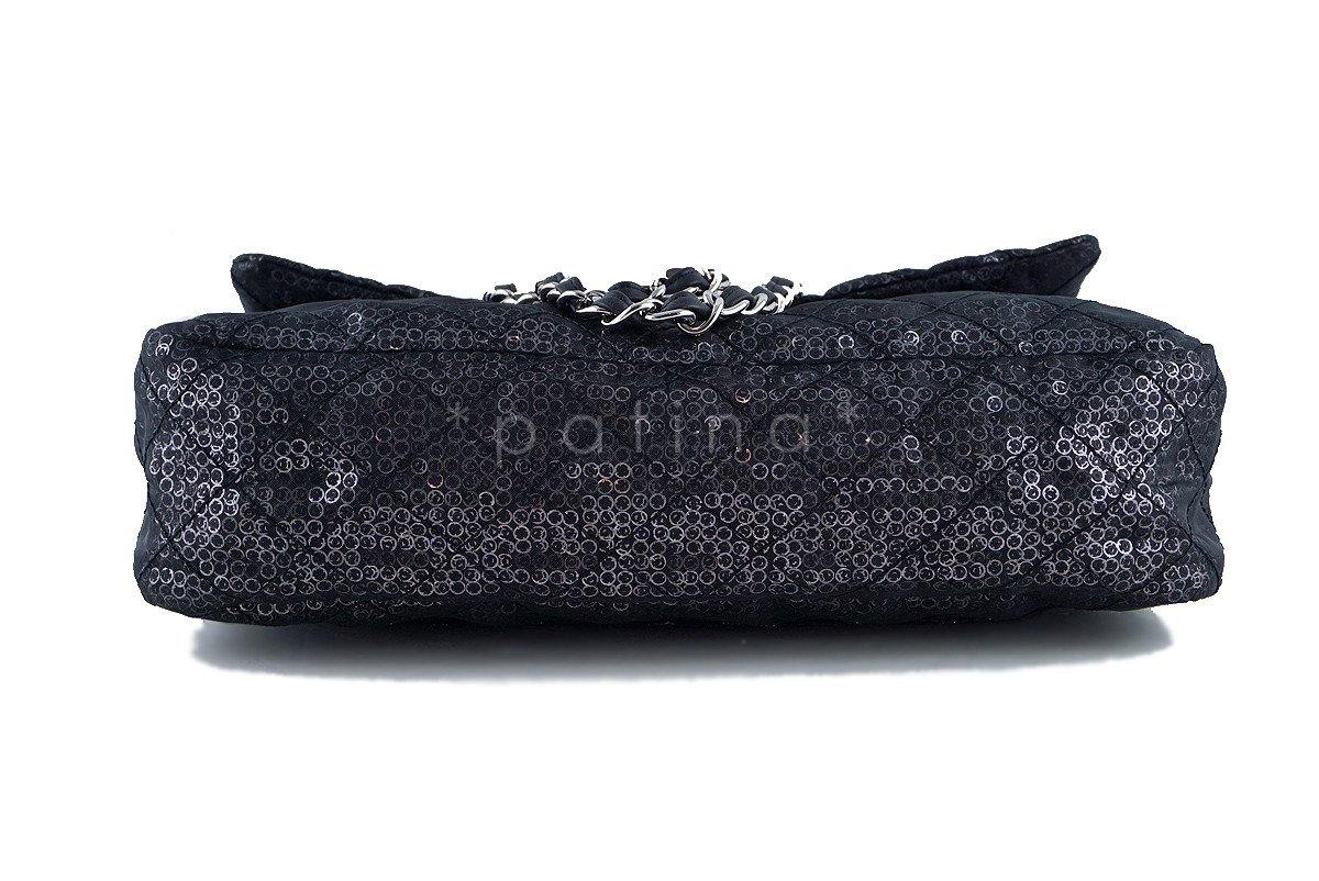 Chanel Black 13in. Maxi Quilted Sequin Classic 2.55 Jumbo XL Flap Bag