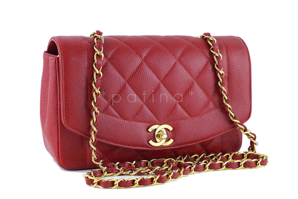 Chanel Red Caviar Vintage Quilted Classic "Diana" Flap Bag