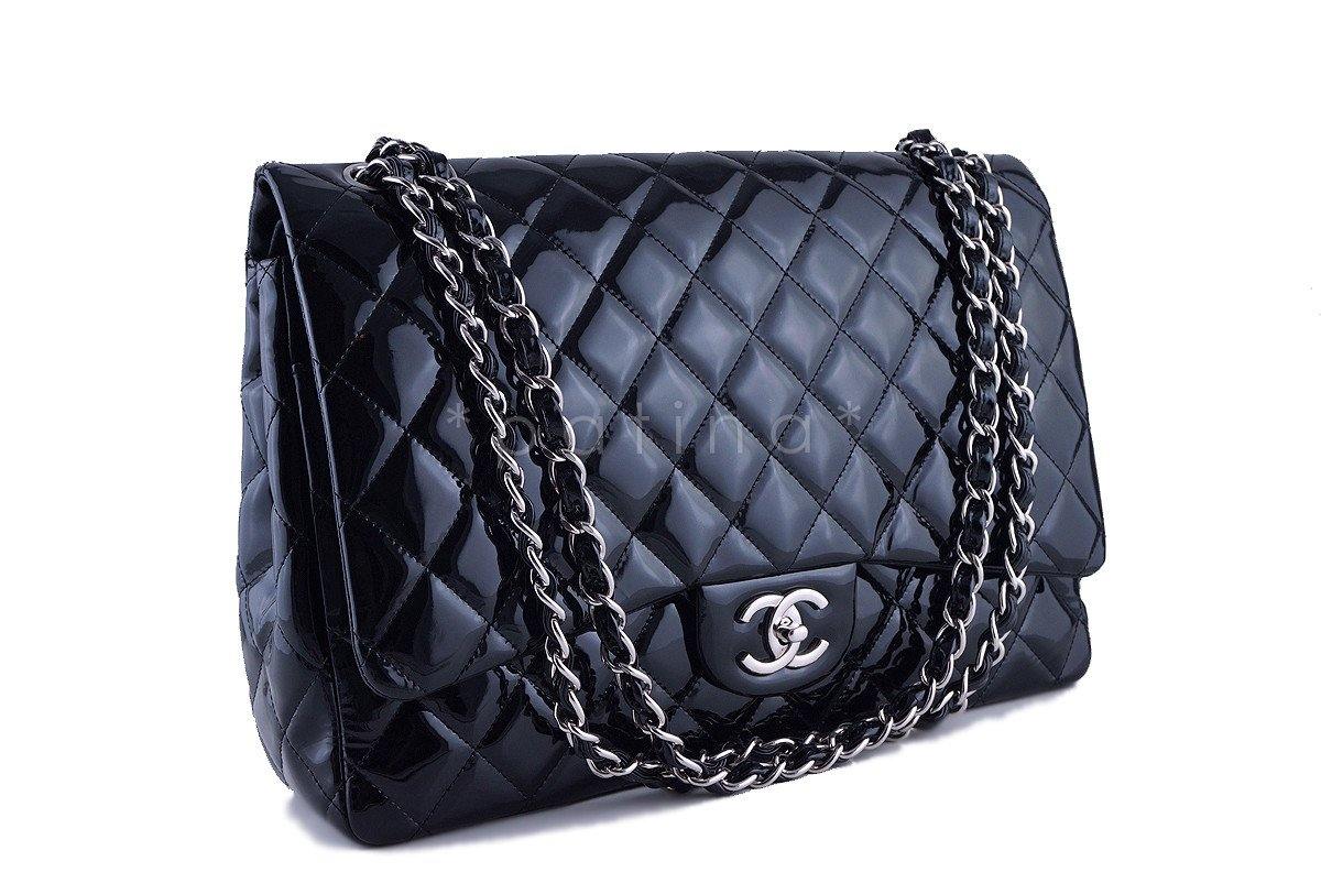 Chanel Black Patent Maxi 2.55 Classic Double Flap Bag