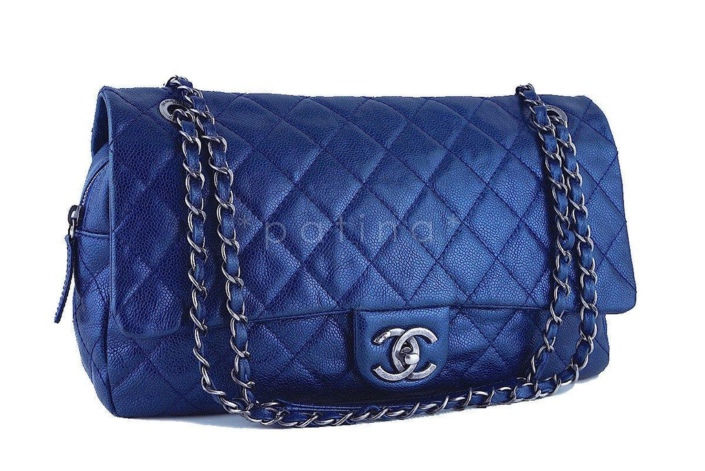 Chanel Blue Caviar Iridescent/Metallic Jumbo-sized Classic Easy Flap Bag