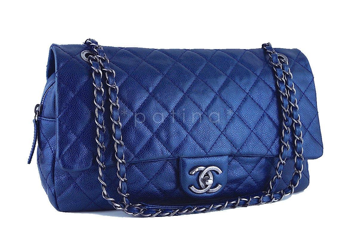 Chanel Blue Caviar Iridescent/Metallic Jumbo-sized Classic Easy Flap Bag