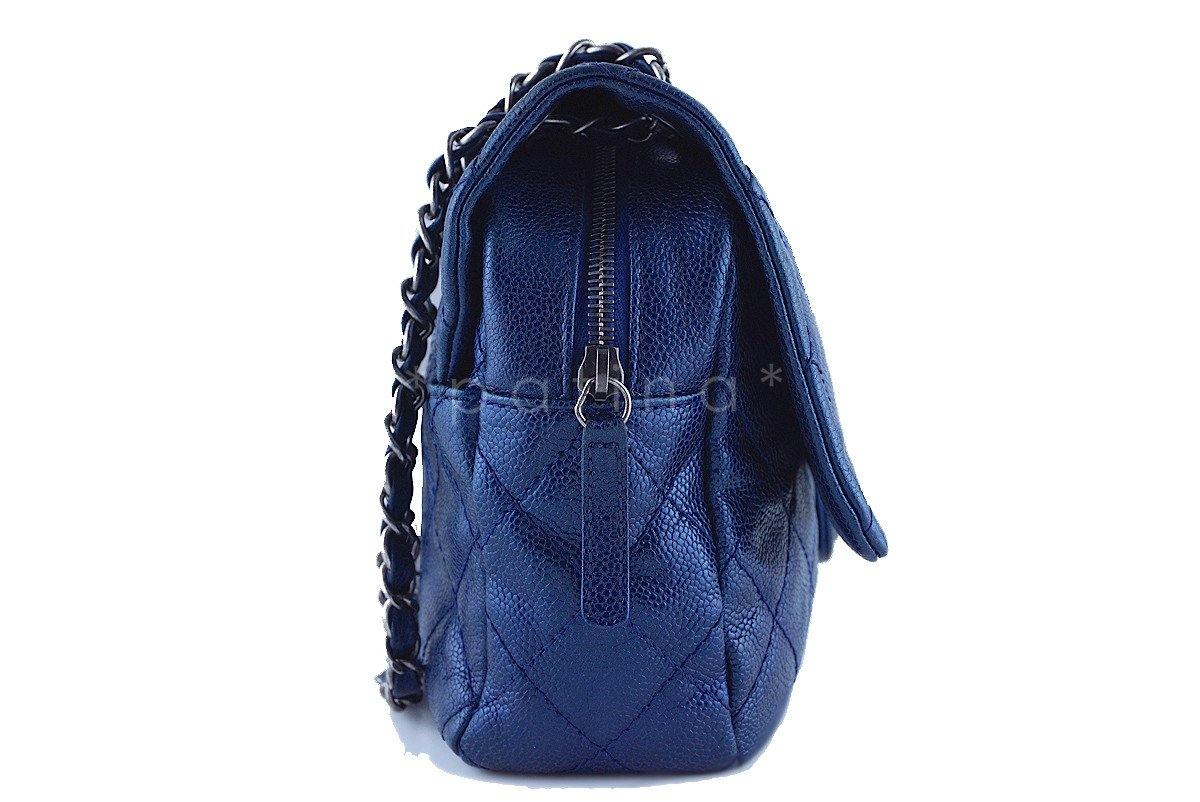 Chanel Blue Caviar Iridescent/Metallic Jumbo-sized Classic Easy Flap Bag