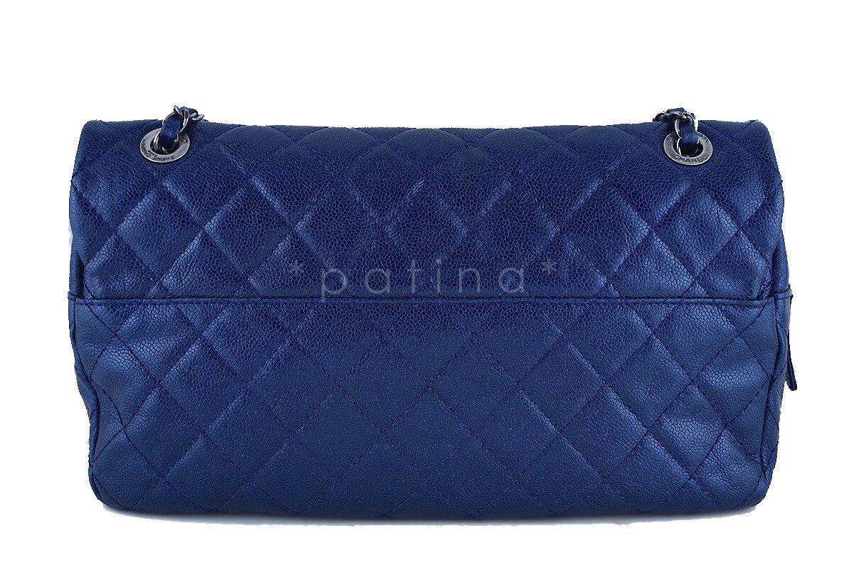 Chanel Blue Caviar Iridescent/Metallic Jumbo-sized Classic Easy Flap Bag