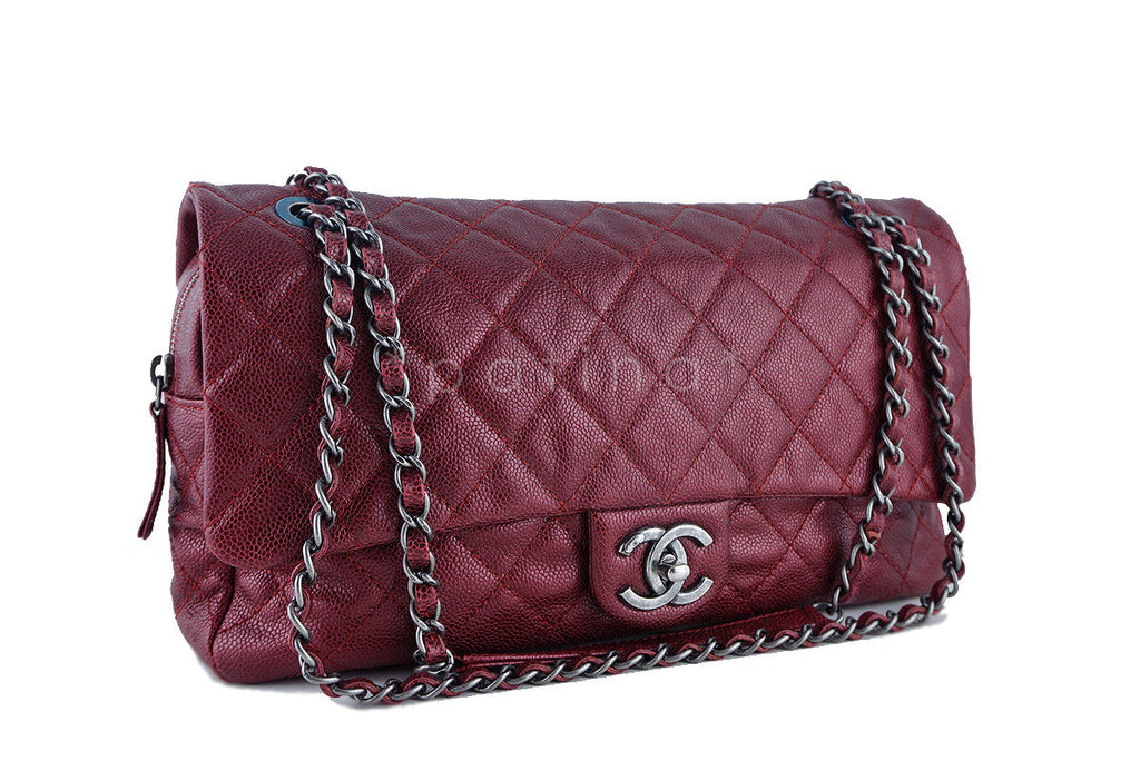 Chanel Iridescent Red Caviar Jumbo-sized Classic Easy Flap Bag