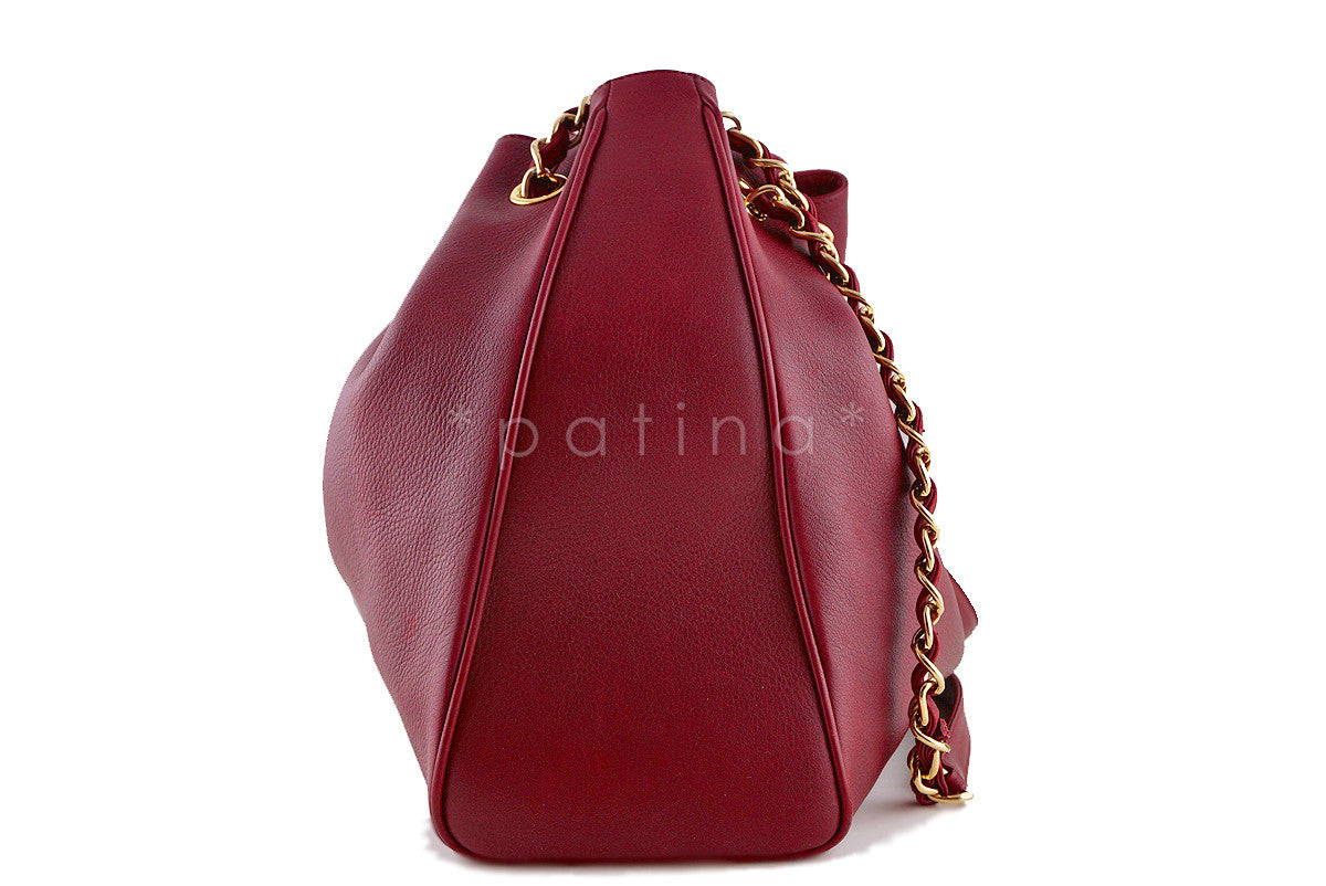 Chanel Red Soft Textured CC Logo Drawstring Tote Shopper Bag