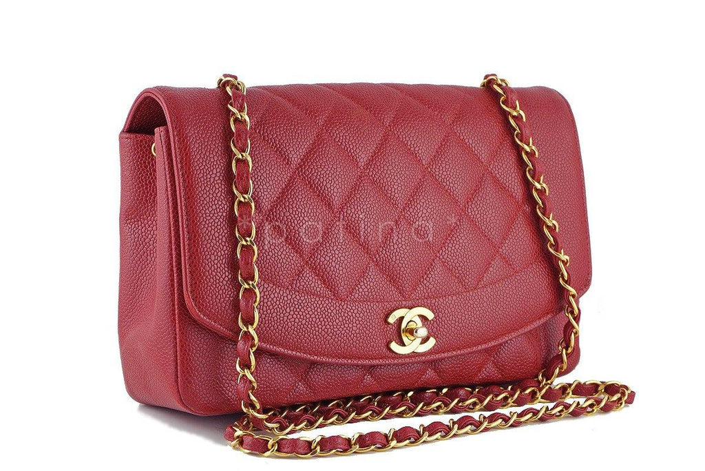 Chanel 10in. Red Caviar Vintage Quilted Classic "Diana" Flap Bag