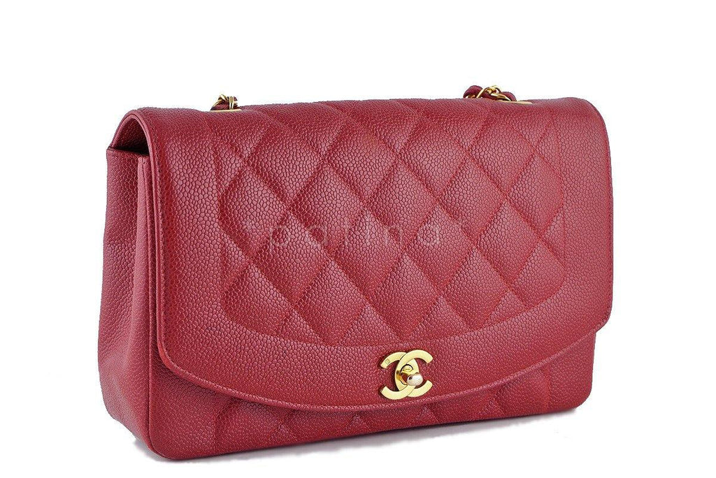 Chanel 10in. Red Caviar Vintage Quilted Classic "Diana" Flap Bag