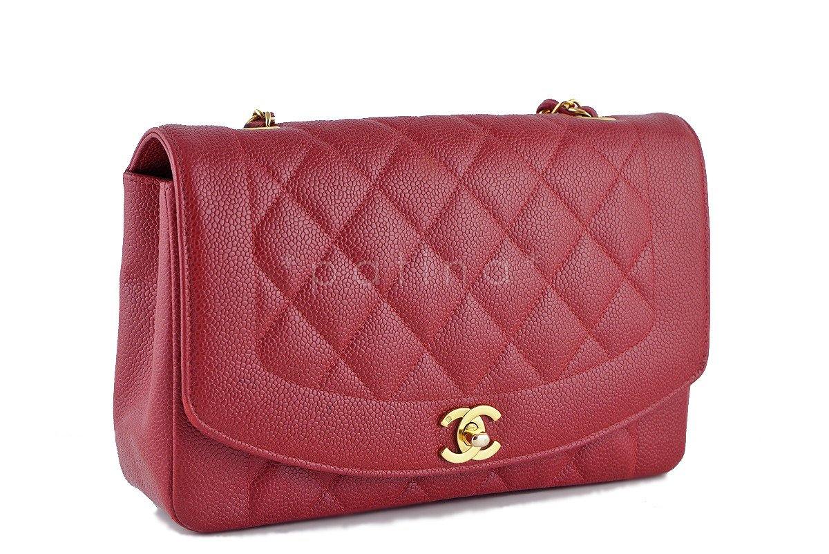 Chanel 10in. Red Caviar Vintage Quilted Classic "Diana" Flap Bag