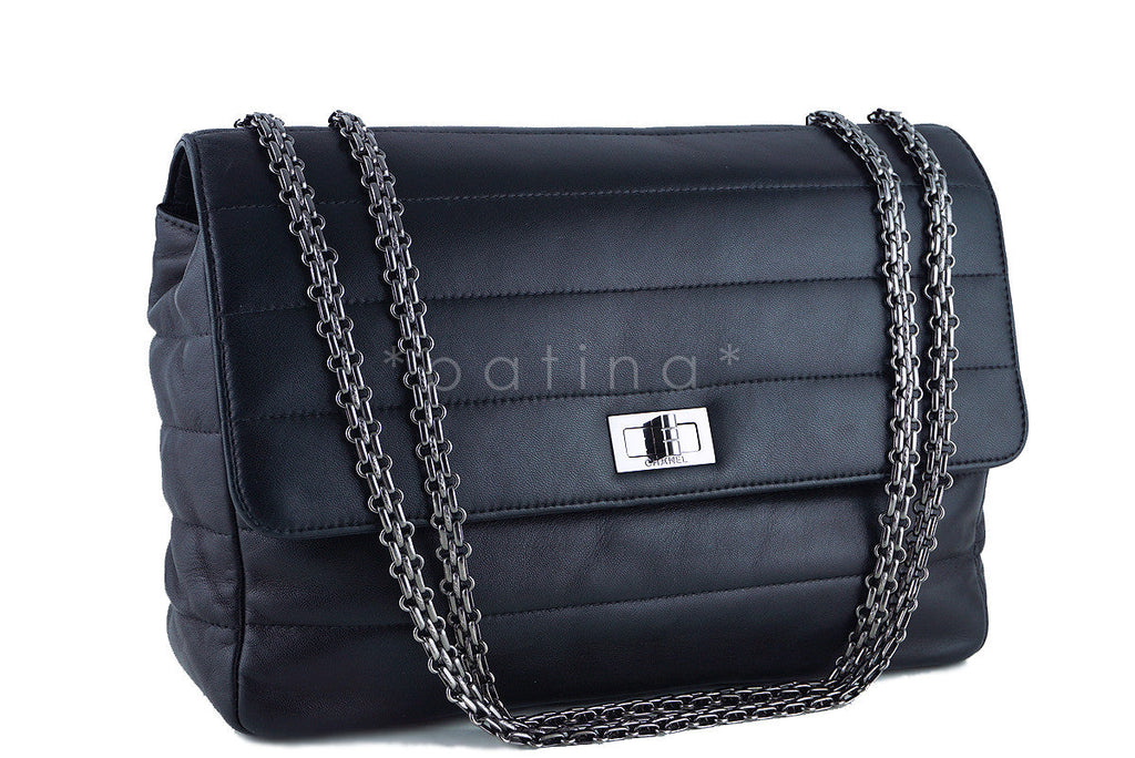 Chanel Black Soft Lambskin Bar-Quilted Classic Jumbo Reissue Flap Bag