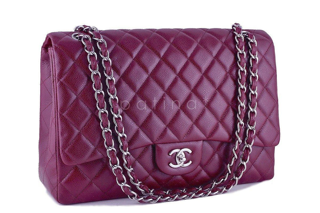 Chanel Dark Red 13in. Caviar Maxi Quilted Classic 2.55 Jumbo XL Flap Bag