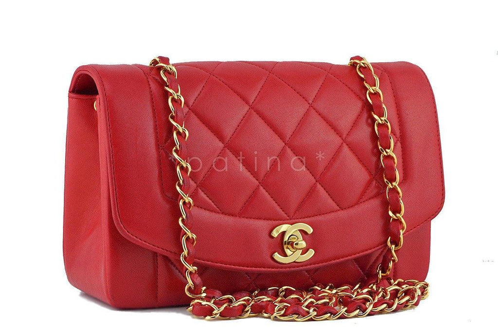 Chanel Red Vintage Lambskin Quilted Classic "Diana" Shoulder Flap Bag
