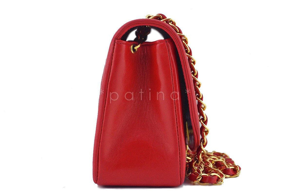 Chanel Red Vintage Lambskin Quilted Classic "Diana" Shoulder Flap Bag