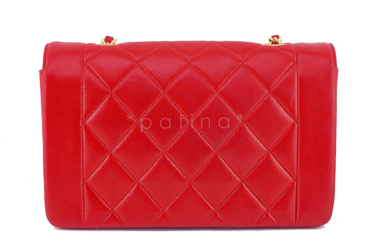 Chanel Red Vintage Lambskin Quilted Classic "Diana" Shoulder Flap Bag